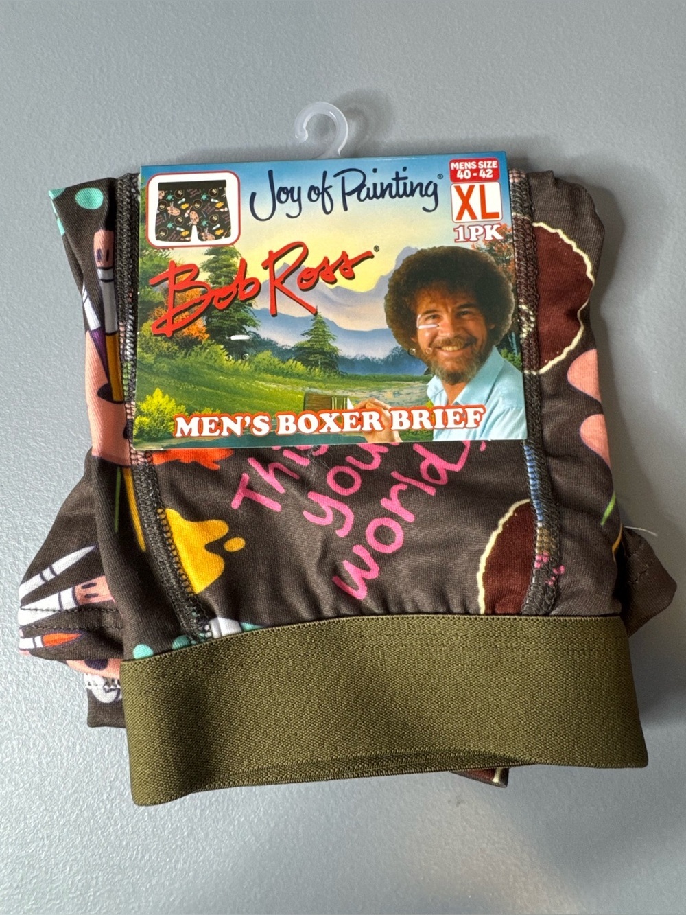 Bob Ross Men's Boxer Briefs — Brown with Pink & Olive Accents XL this is world